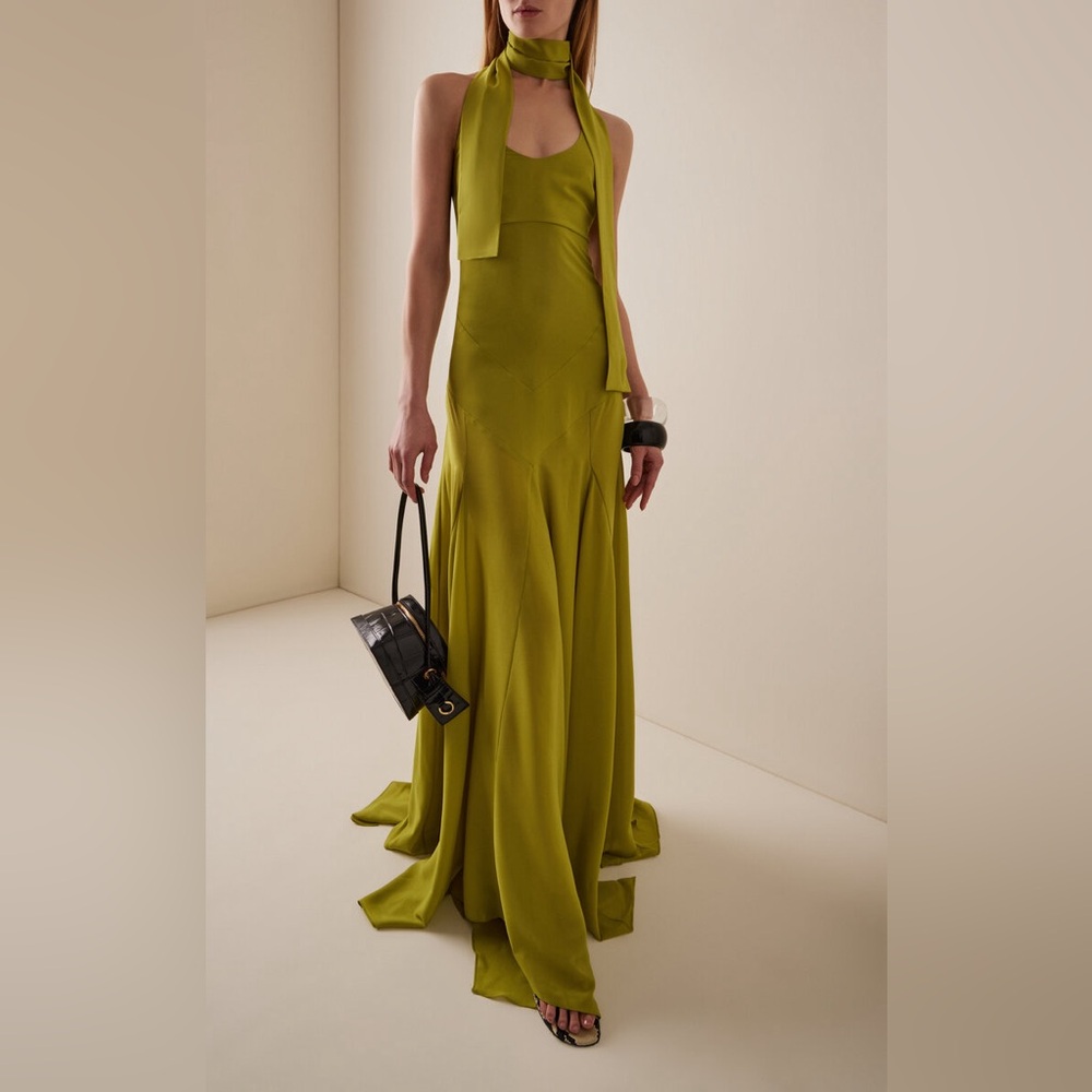 Siedres Exclusive Raye Crepe Scarf Midi Halter Dress